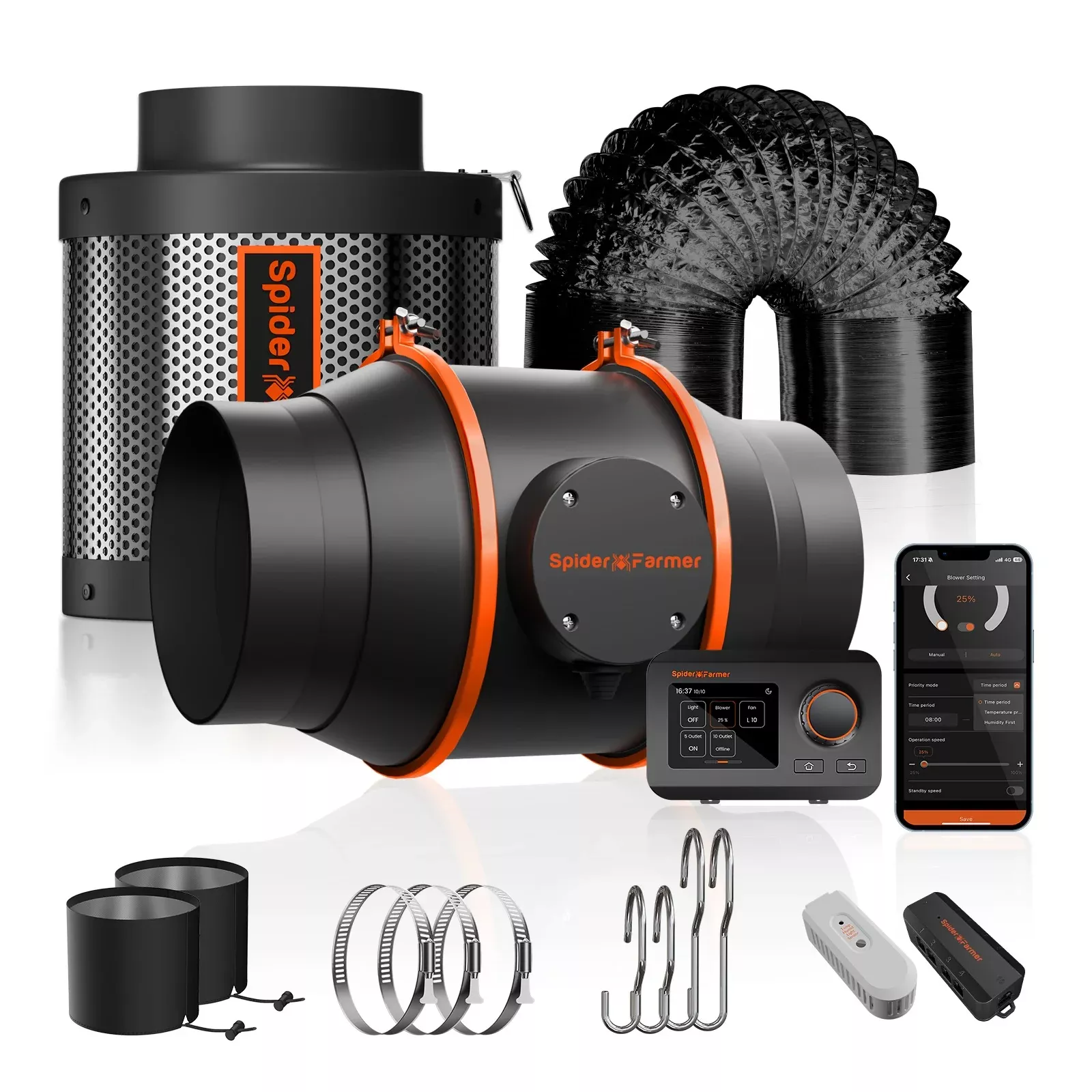 Spider Farmer Ventilation Kit 6" Inline Duct Fan & Carbon Filter Combo